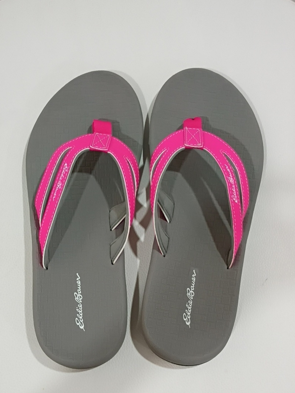 Eddie Bauer Gray Sandal Flip-Flops with Bright Pink Straps